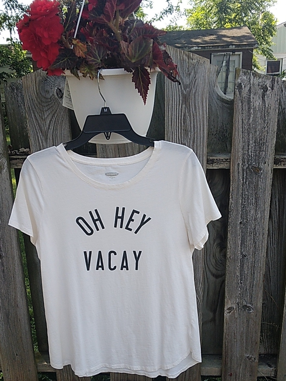 Old Navy Cream and Black Logo Tee